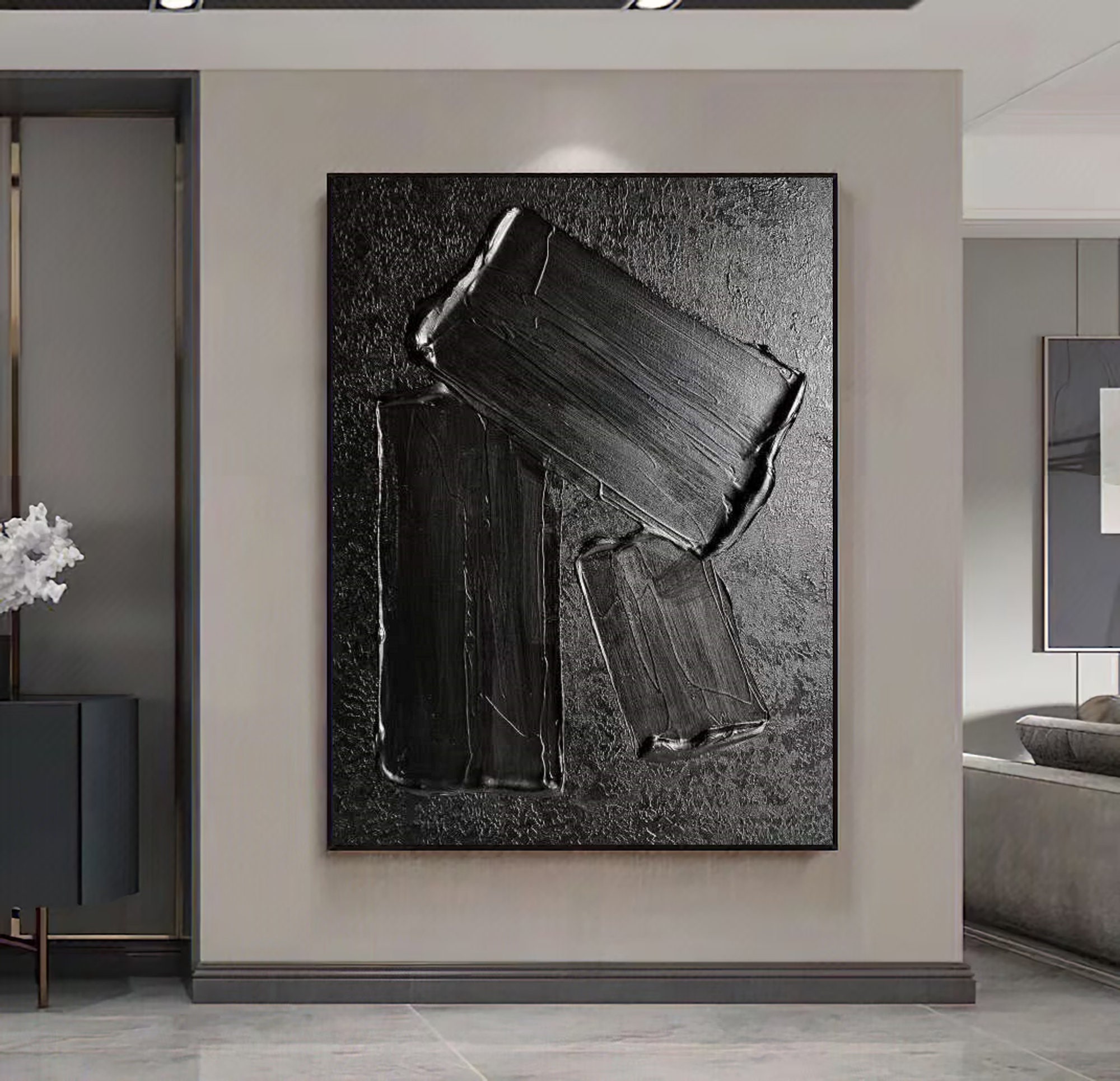 Black Texture Wall Art Black Minimalist Abstract Painting Black 3d ...