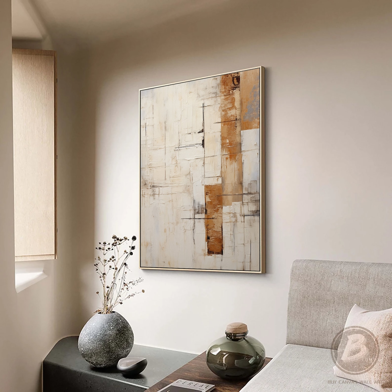 Large Beige Minimalist Abstract Oil Painting on Canvas Beige and Brown ...