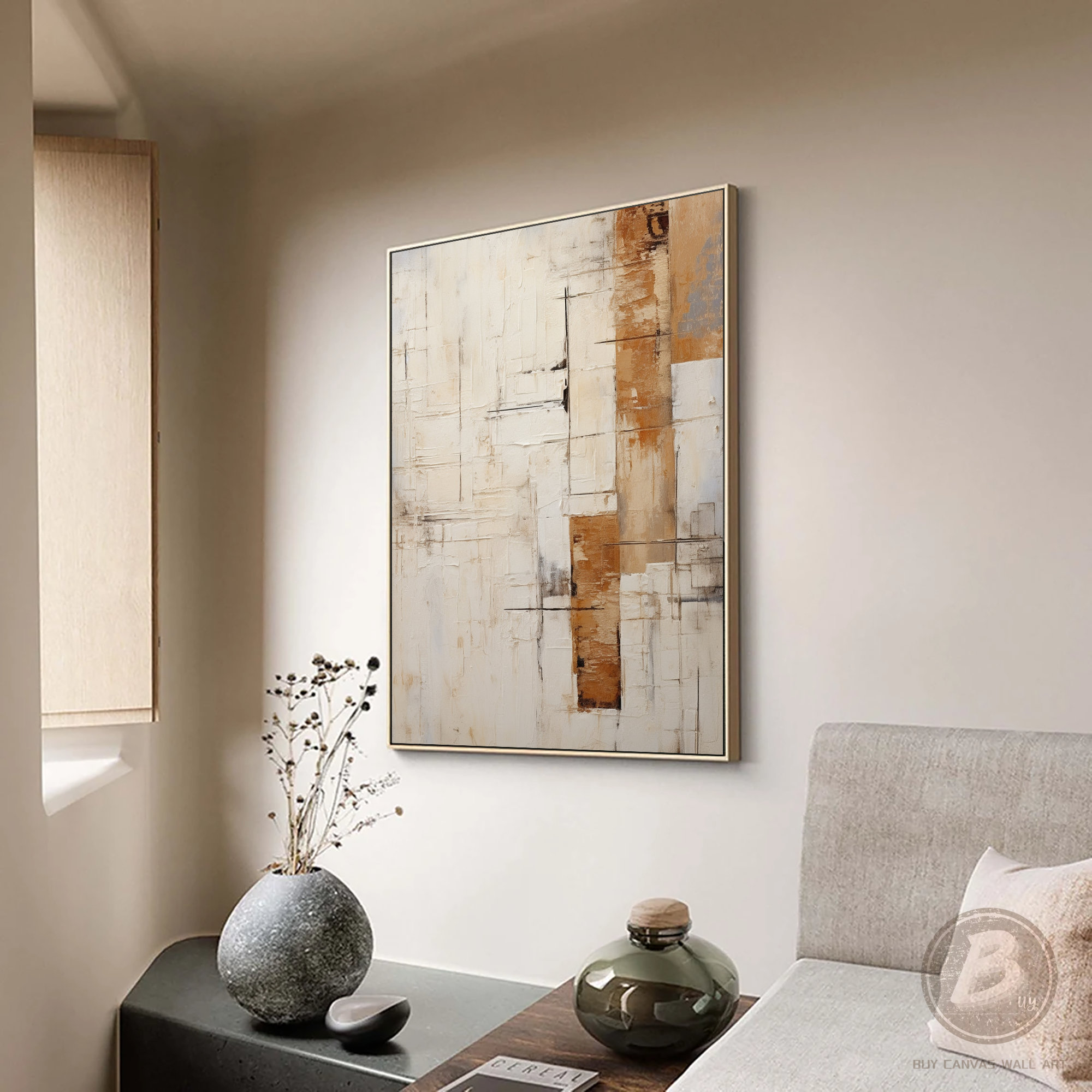 Large Beige Minimalist Abstract Oil Painting on Canvas Beige and Brown ...