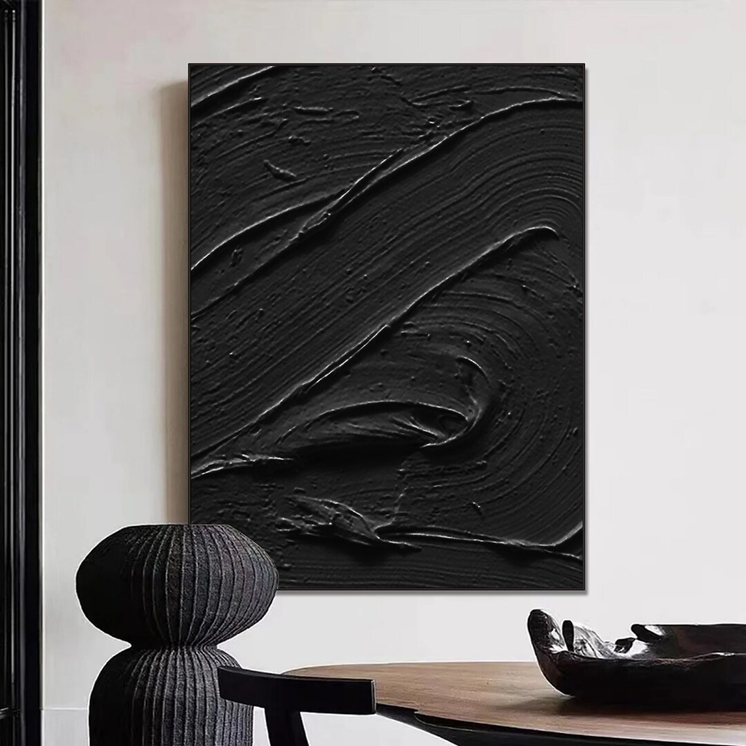 Large Black Abstract Wall Art Black Wabi Sabi Livingroom Wall Decor ...