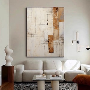 Large Beige Minimalist Abstract Oil Painting on Canvas Beige and Brown ...
