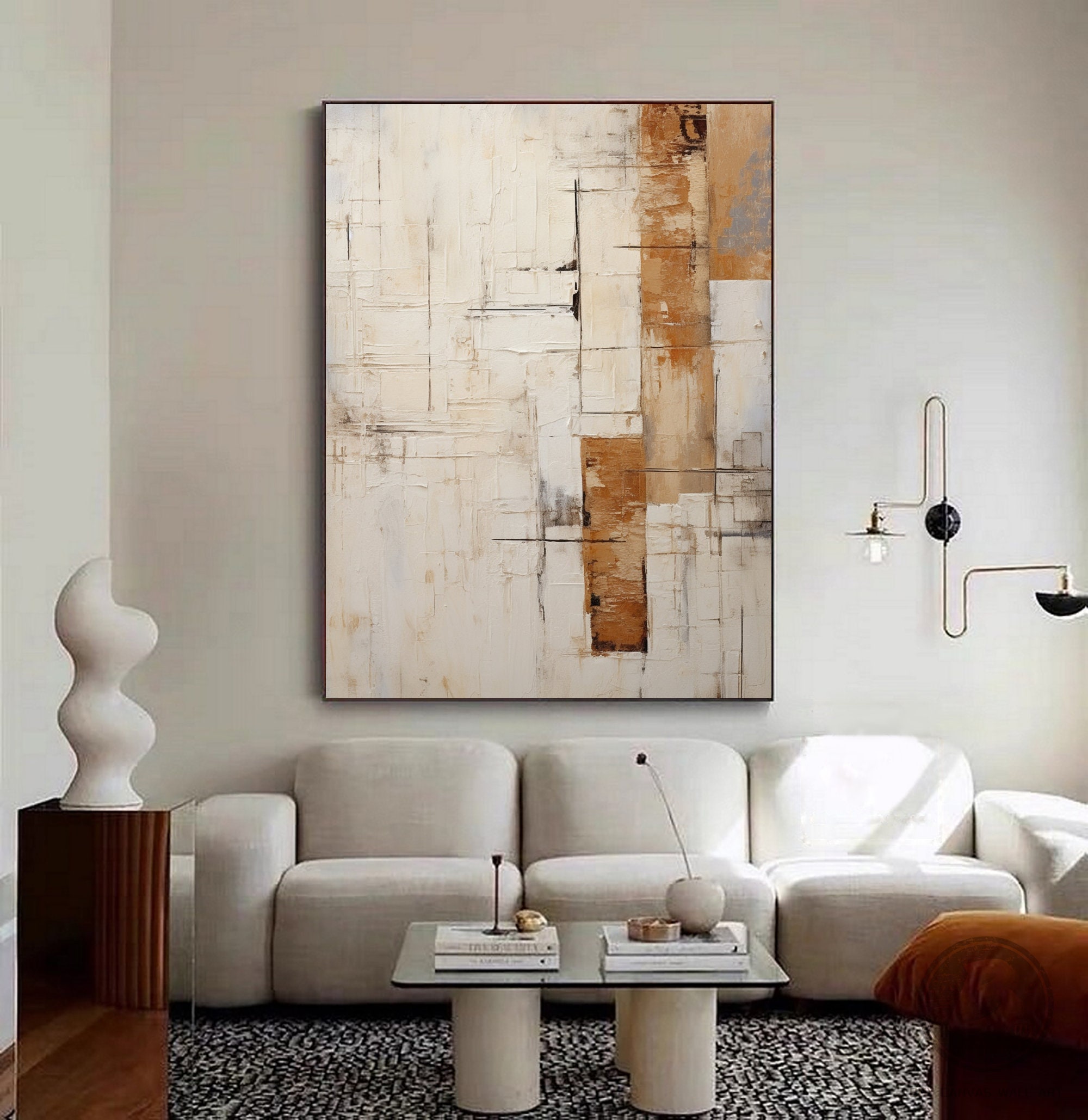 Large Beige Minimalist Abstract Oil Painting on Canvas Beige and Brown ...