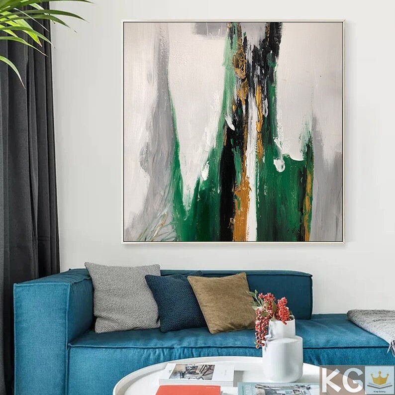 Large Abstract painting on shops Canvas Green Abstract Painting,White Abstract Paintings,Gold Painting,White Minimalist Painting,Textured Painting