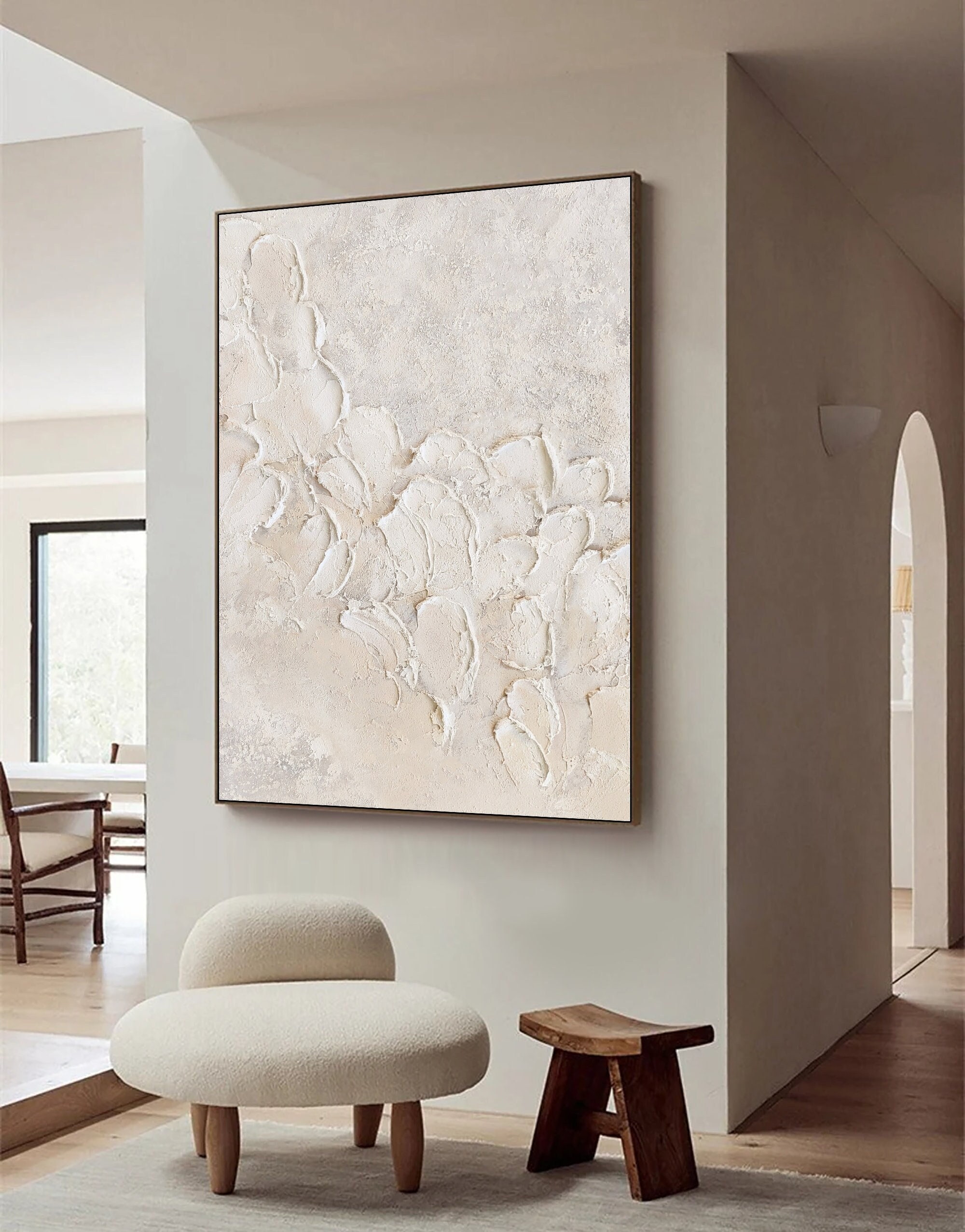 Beige 3d textured wall art beige white minimalist abstract painting neutral wabi sabi wall decor beige heavy textured painting for bedroom