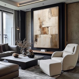 Beige Wabi Sabi Wall Art Light Brown Abstract Painting Large Textured ...