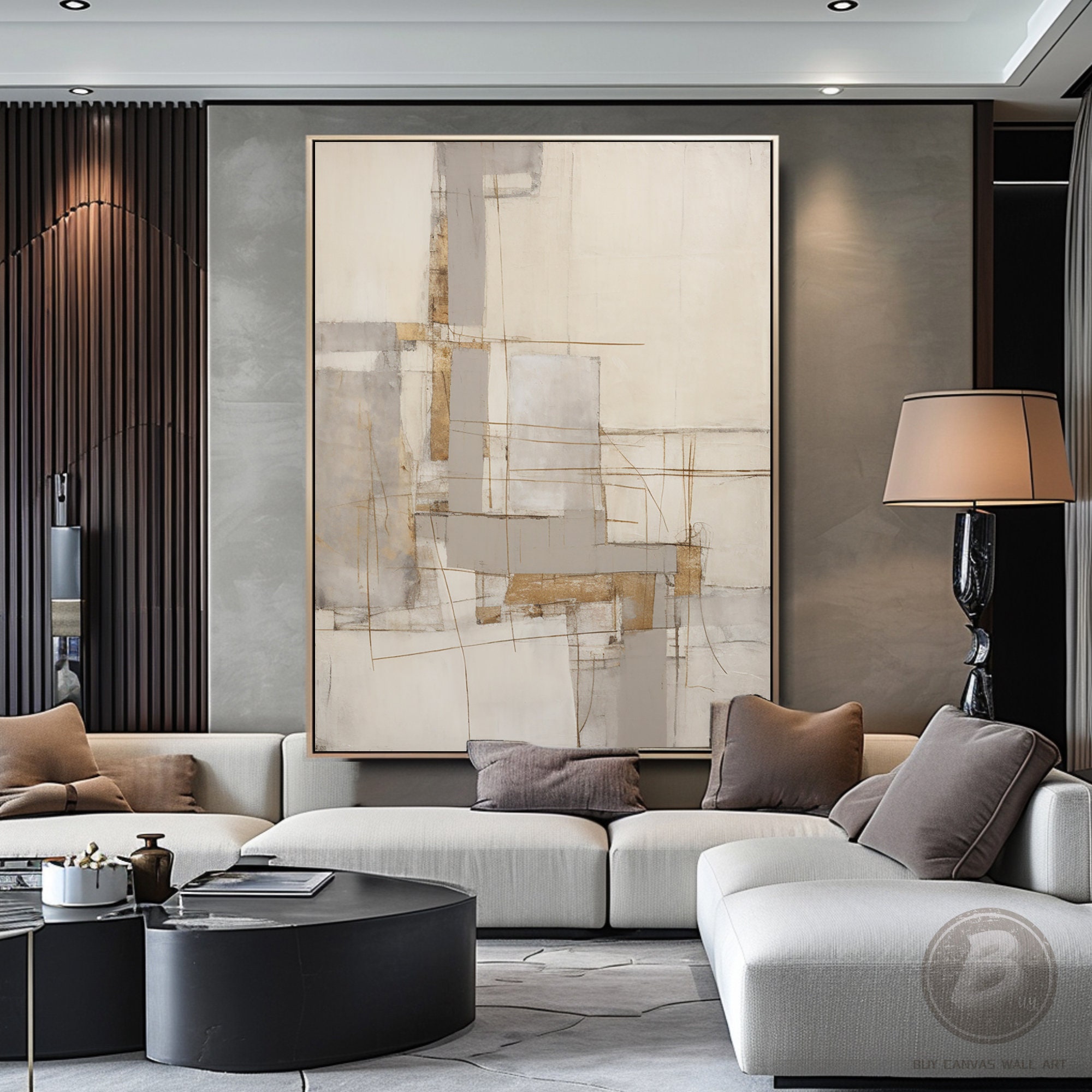 Large Beige Minimalism Abstract Oil Painting on Canvas Beige Wabi Sabi ...