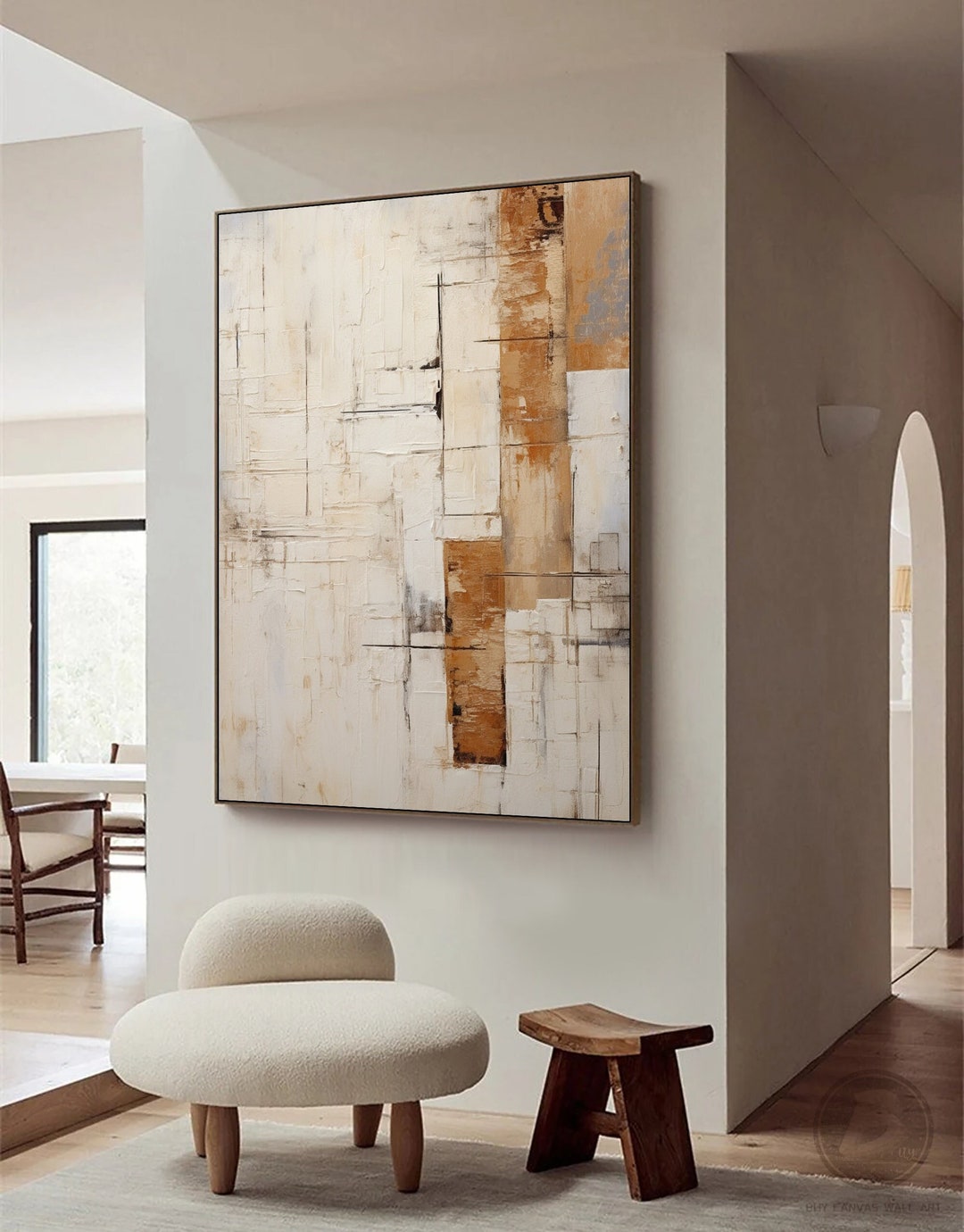 Large Beige Minimalist Abstract Oil Painting on Canvas Beige and Brown ...