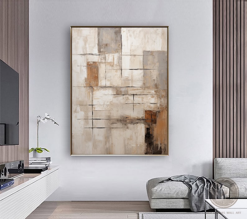 Large Beige Abstract Oil Painting Beige Textured Wall Art Beige Wabi ...