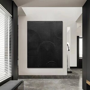 Large Black 3d Textured Wall Art Black Arch Abstract Oil Painting ...