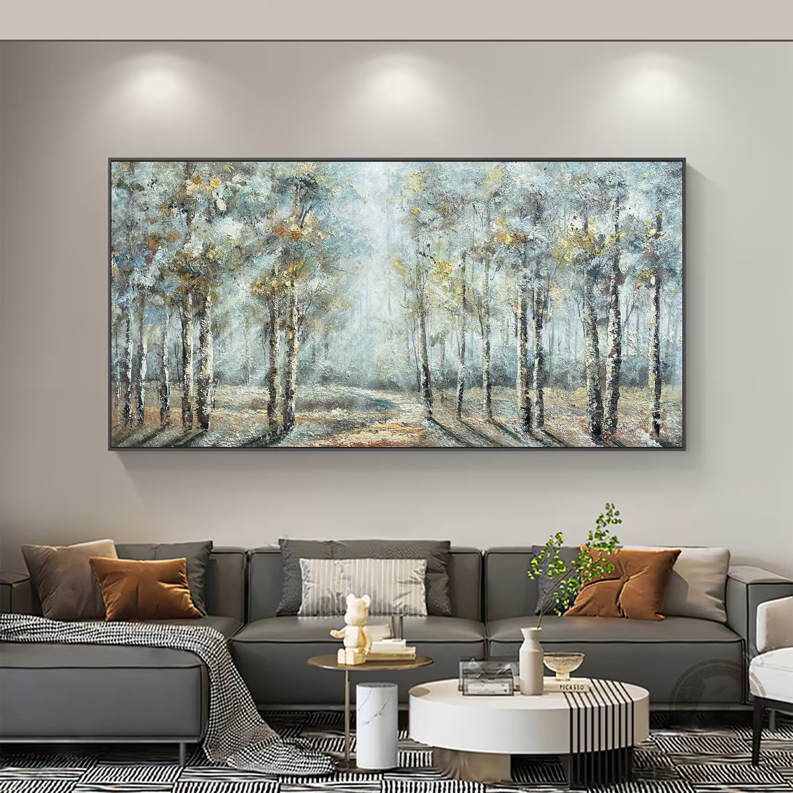 Original Abstract Birch Tree Landscape Painting Abstract Forest Oil ...