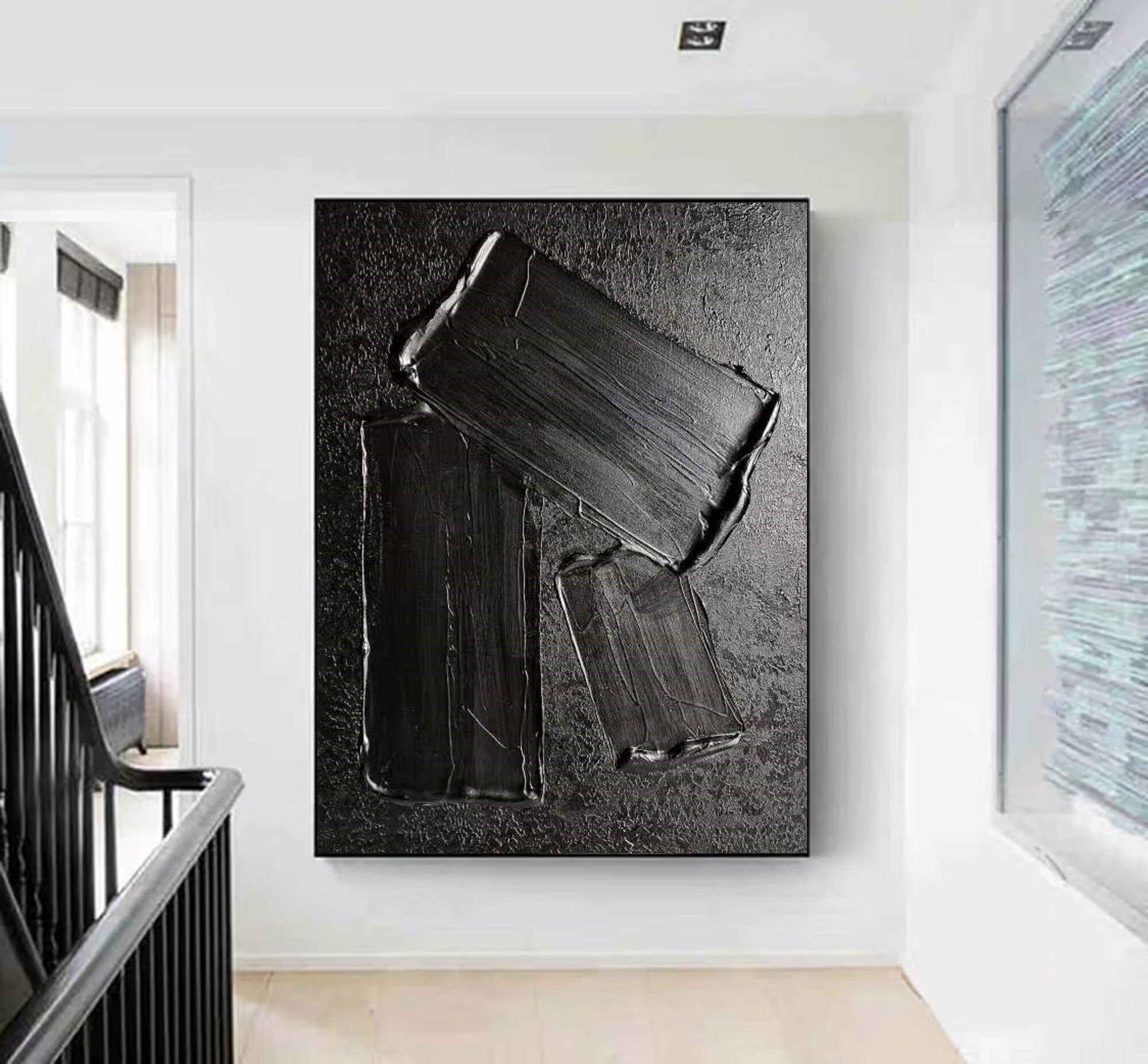 Black Texture Wall Art Black Minimalist Abstract Painting Black 3d ...