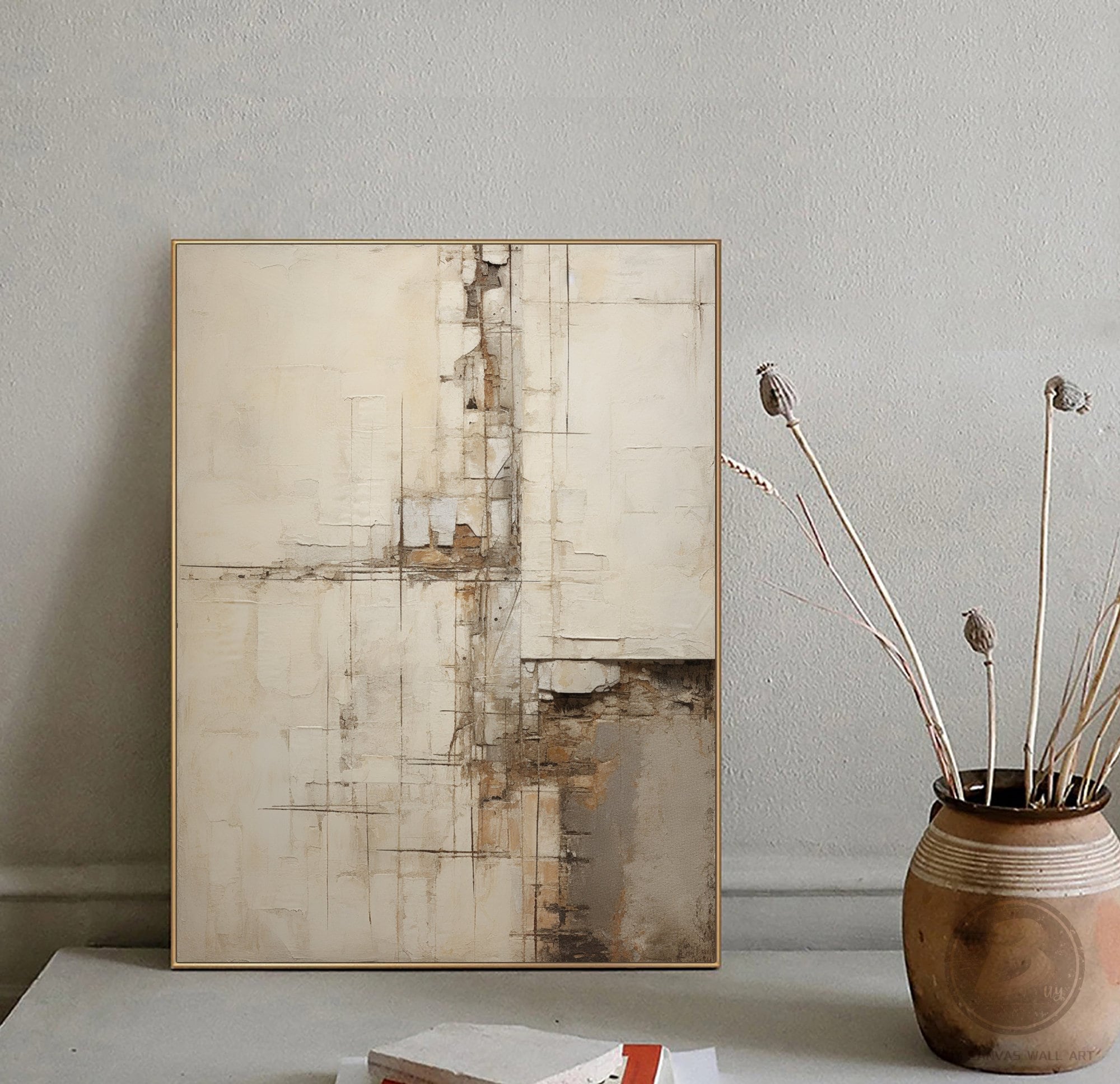 Beige Wabi Sabi Wall Art Beige Minimalism Abstract Oil Painting on ...