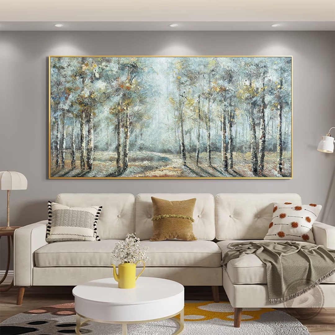 Original Abstract Birch Tree Landscape Painting Abstract Forest Oil ...