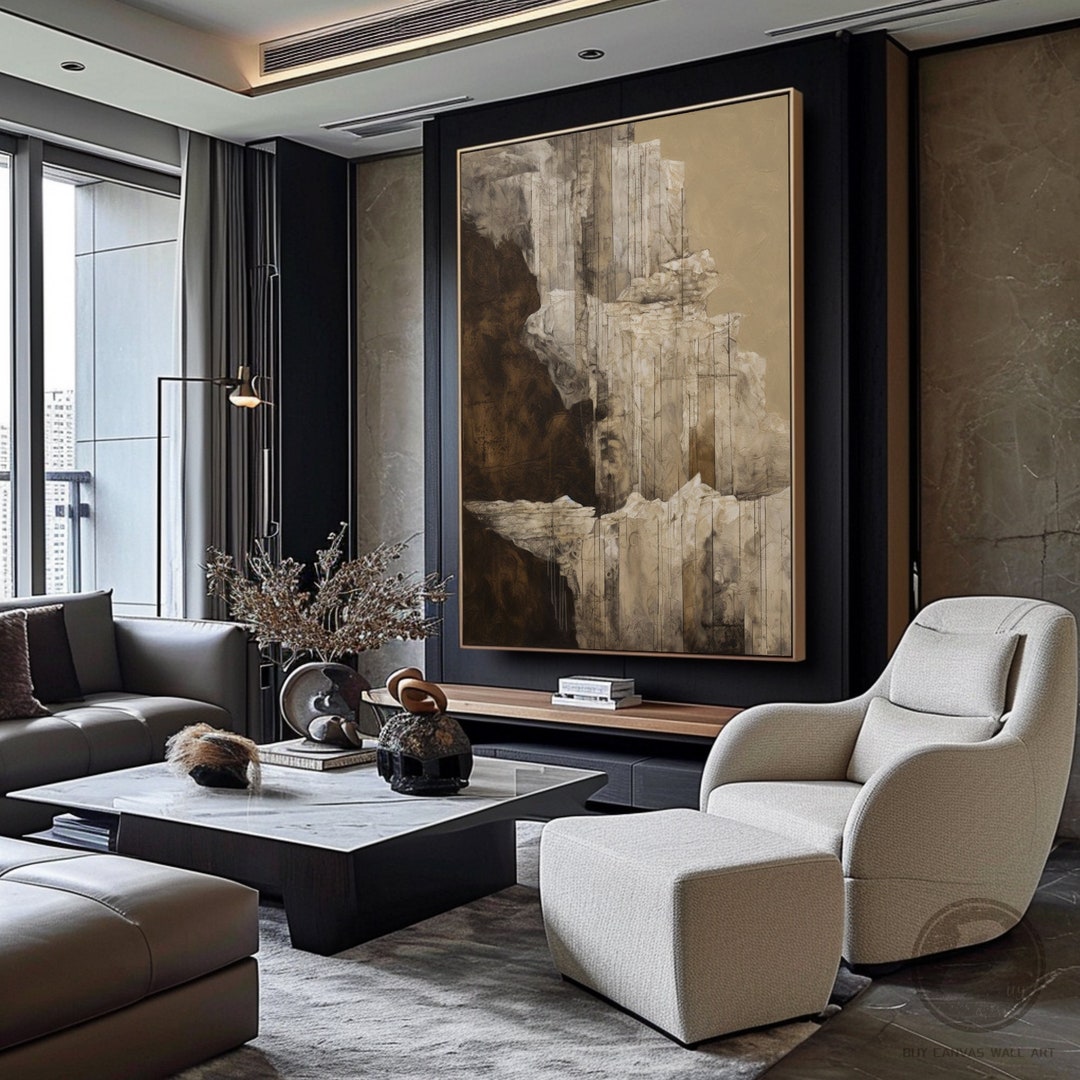 Brown Wabi Sabi Wall Art Beige Minimalism Textured Canvas Art Large ...