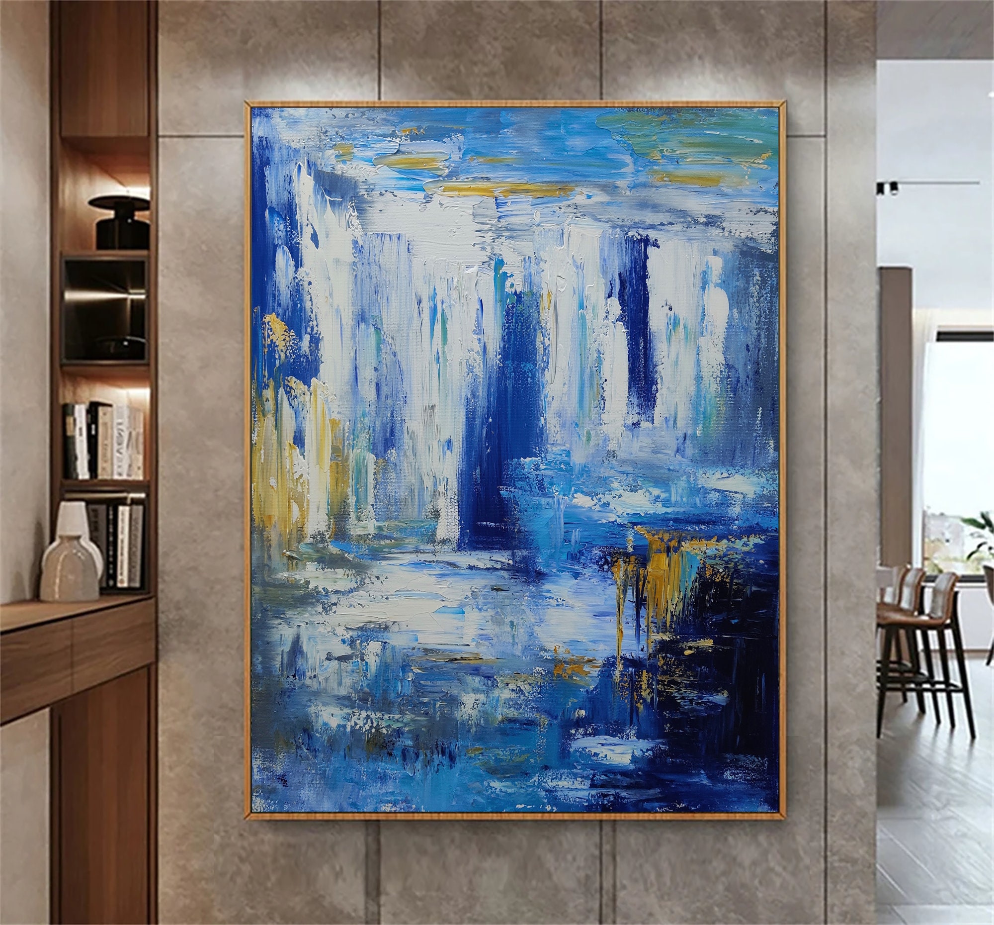 Original Blue Abstract Painting on Canvas White Abstract Canvas Art ...