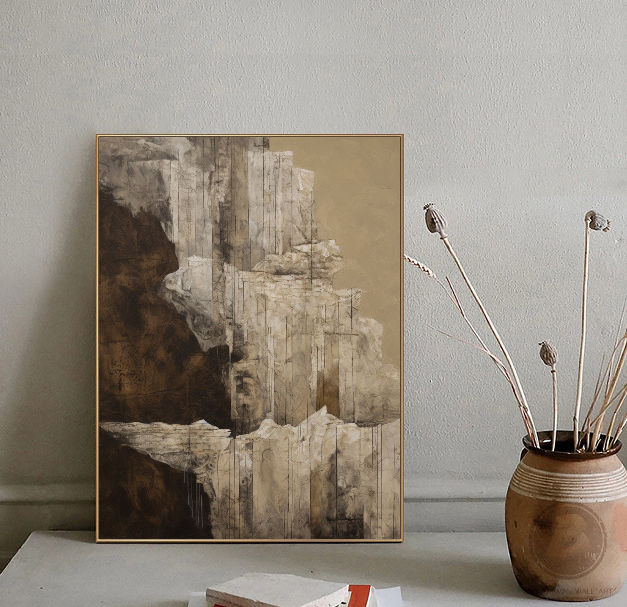 Brown Wabi Sabi Wall Art Beige Minimalism Textured Canvas Art Large ...