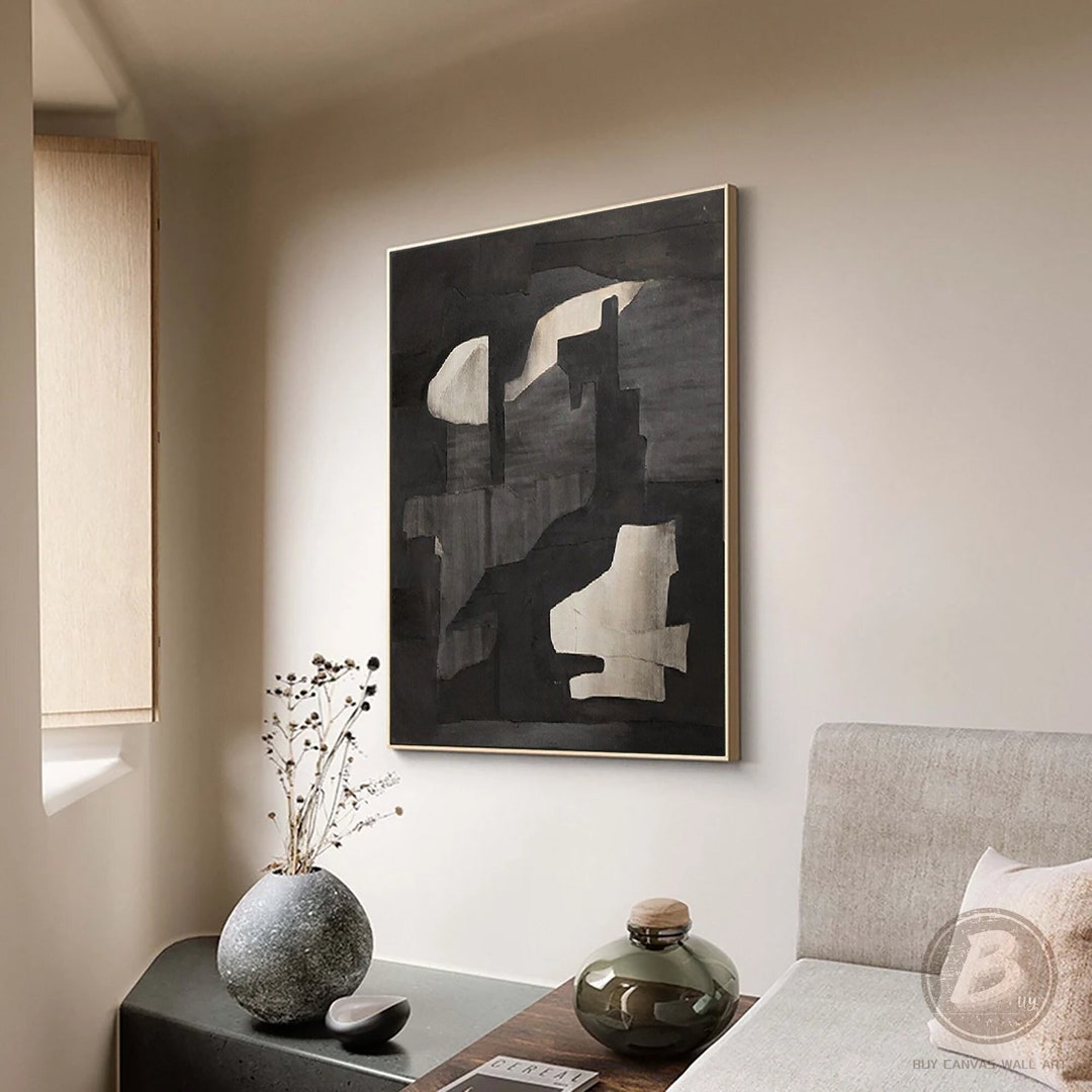 Black Wabi Sabi Wall Art Black Beige Abstract Painting Black Minimalist ...