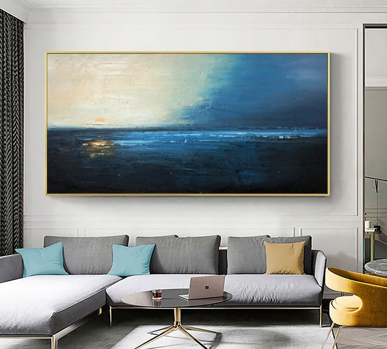 Large Blue Sea Abstract Art Navy Blue Ocean Abstract Painting Sea Wave ...