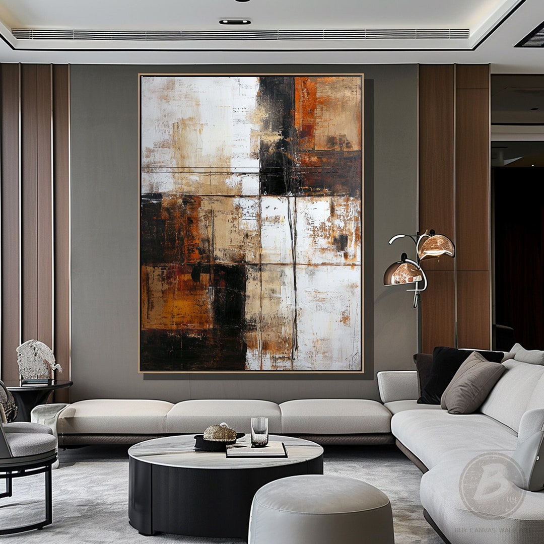 Original Brown Abstract Oil Painting on Canvas White Minimalist Wall ...