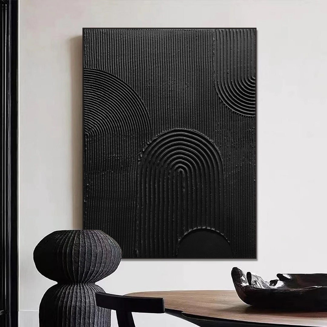 Large Black 3d Textured Wall Art Black Arch Abstract Oil Painting ...