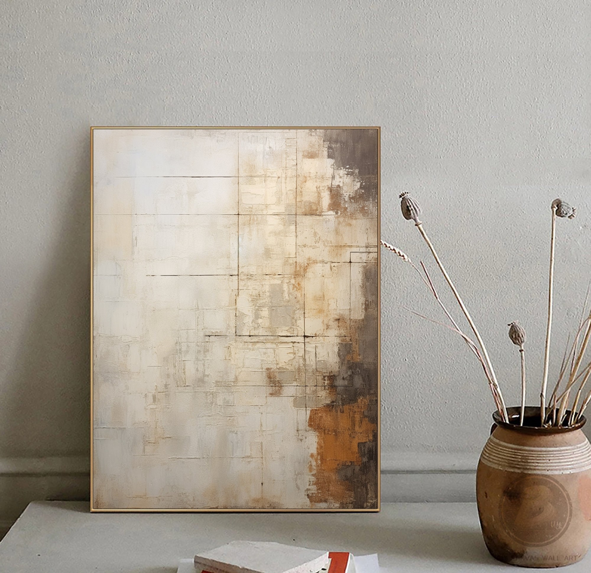 Large Beige Abstract Oil Painting Beige 3d Textured Wall Art Wabi Sabi ...