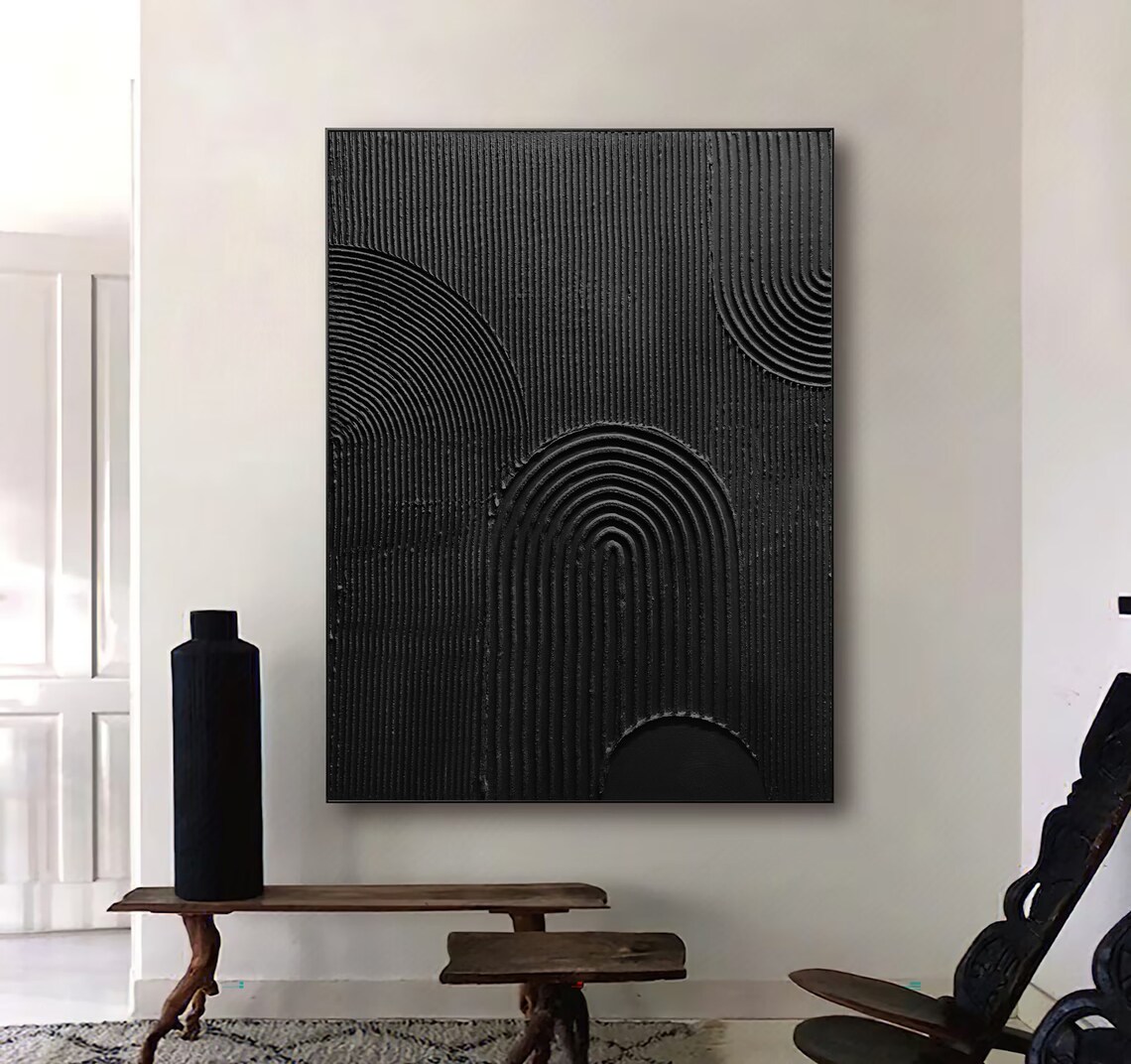 Large Black 3d Textured Wall Art Black Arch Abstract Oil Painting ...