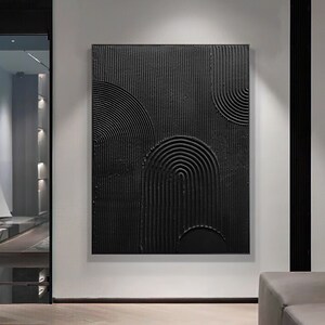 Large Black 3d Textured Wall Art Black Arch Abstract Oil Painting ...
