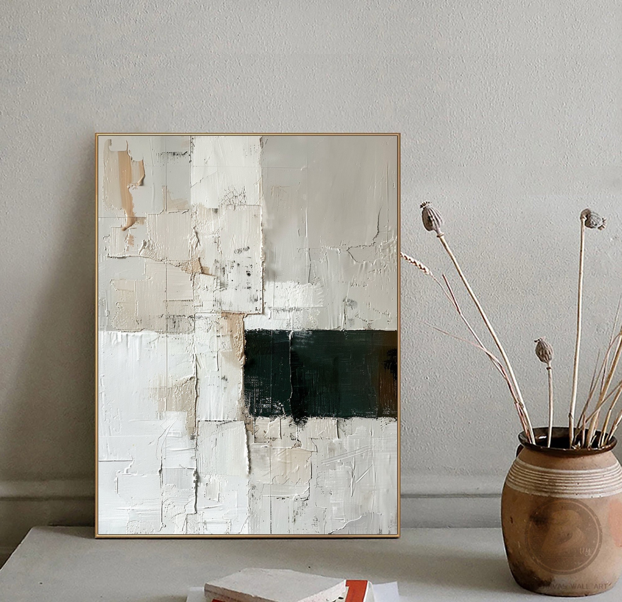 Gray White Abstract Oil Painting on Canvas 3D Textured Wall Art Large ...