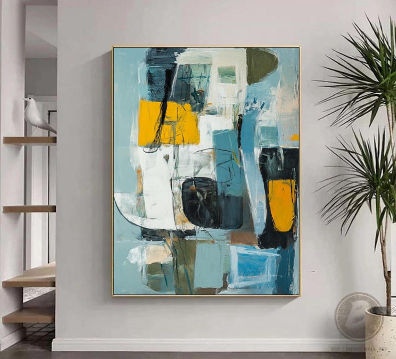 Light Blue Abstract Canvas Oil Painting Large Textured Wall Art Modern ...