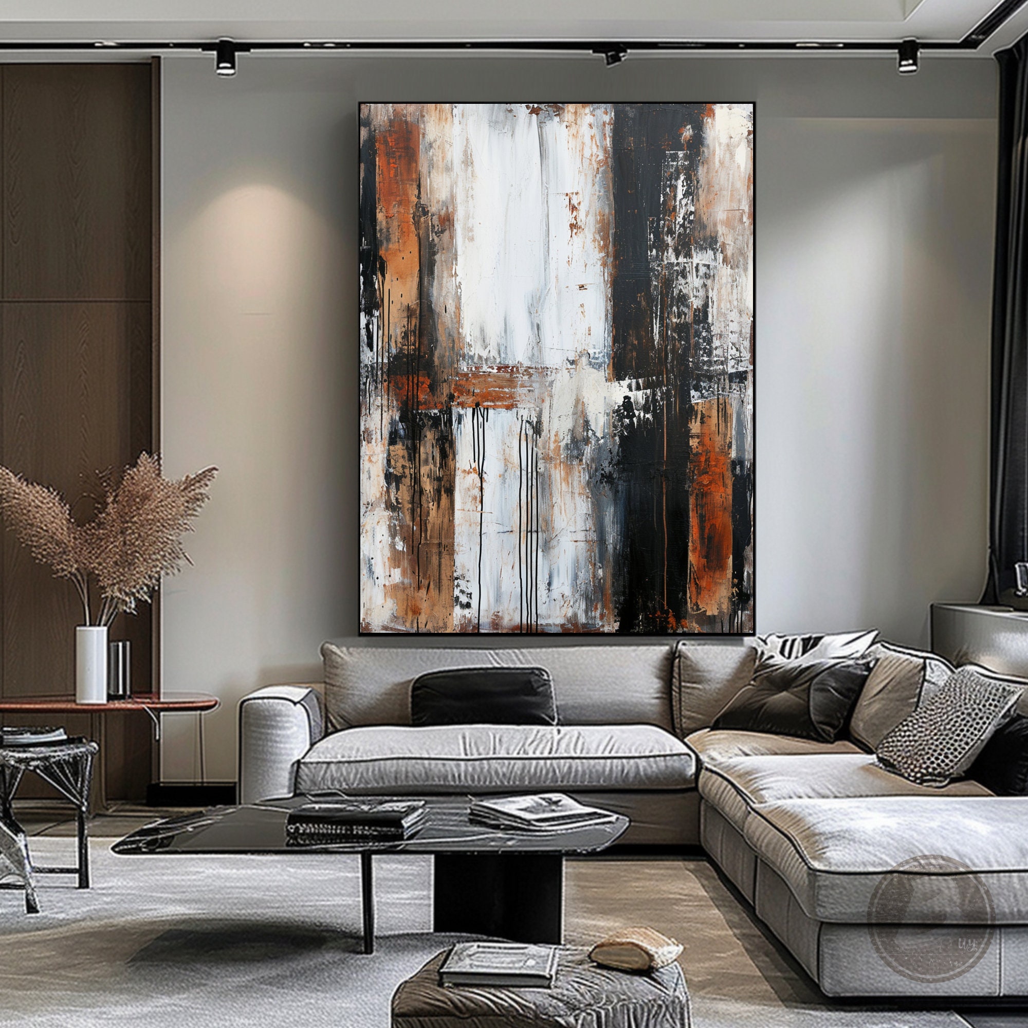 Black White Minimalist Abstract Oil Painting Black White Wabi Sabi Wall ...