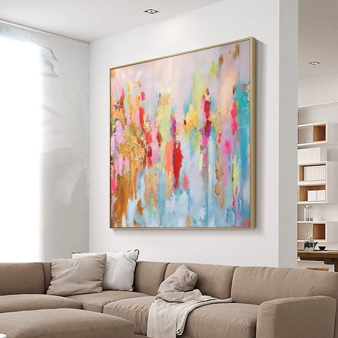 Large Pink Abstract Oil Painting Gold Leaf Textured Canvas Art Pink ...