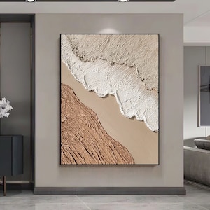 Large Neutral Wabi Sabi Wall Art Abstract Ocean Beach Painting White ...