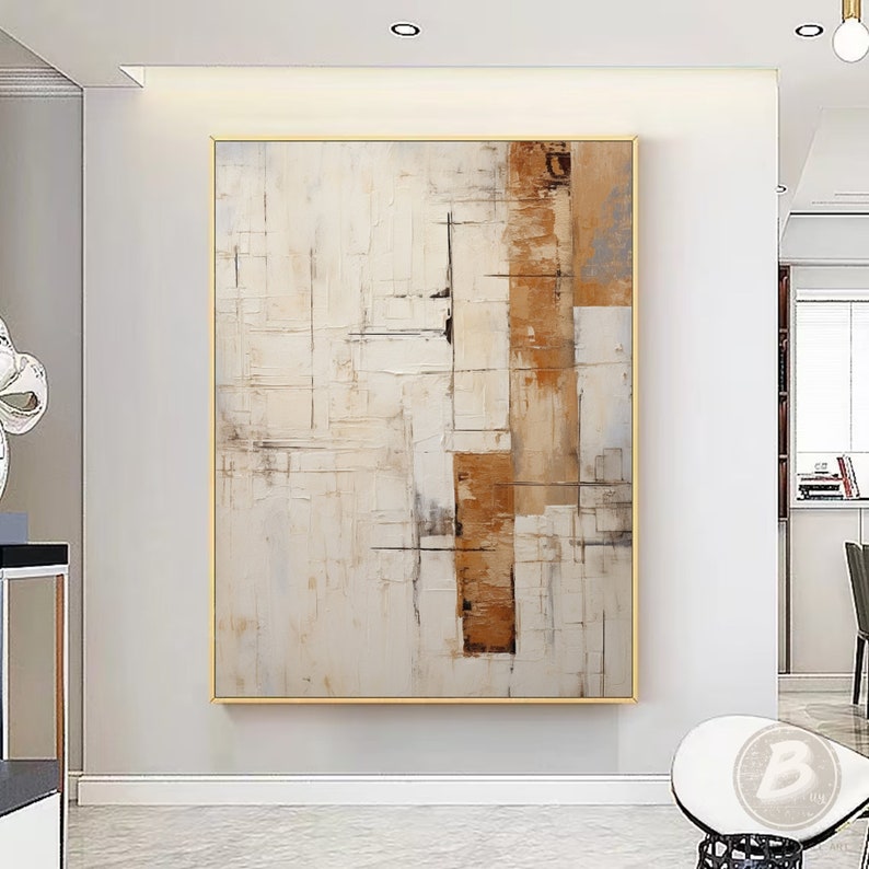 Large Beige Minimalist Abstract Oil Painting on Canvas Beige and Brown ...