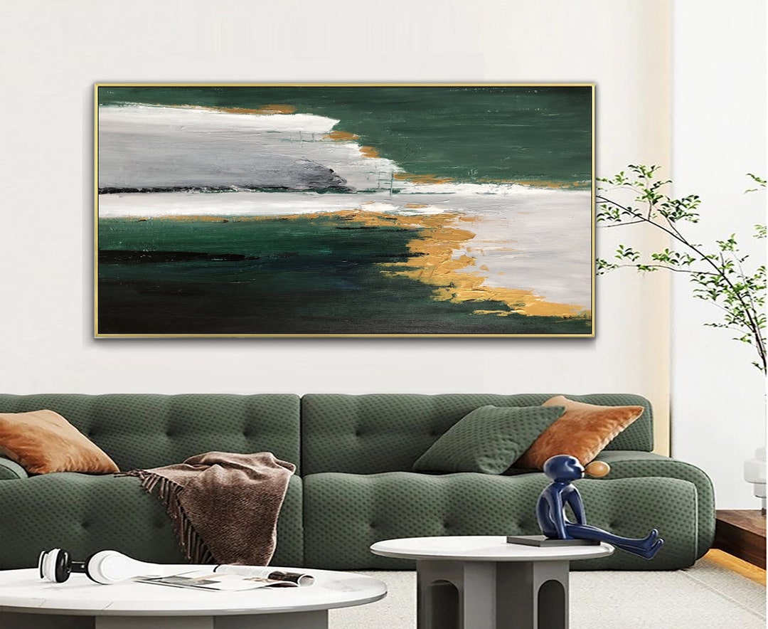 Green Abstract Oil Painting on Canvas, Modern Nordic Emerald Green ...