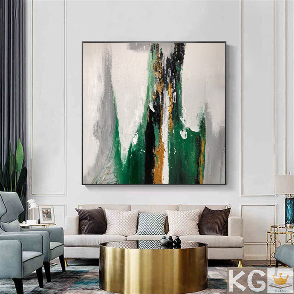 Large Abstract Painting on Canvas Green Abstract | Etsy