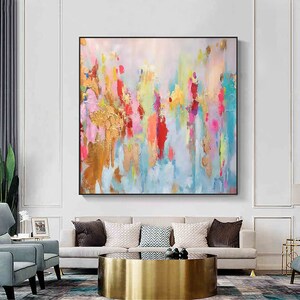 Large Pink Abstract Oil Painting Gold Leaf Textured Canvas Art Pink ...
