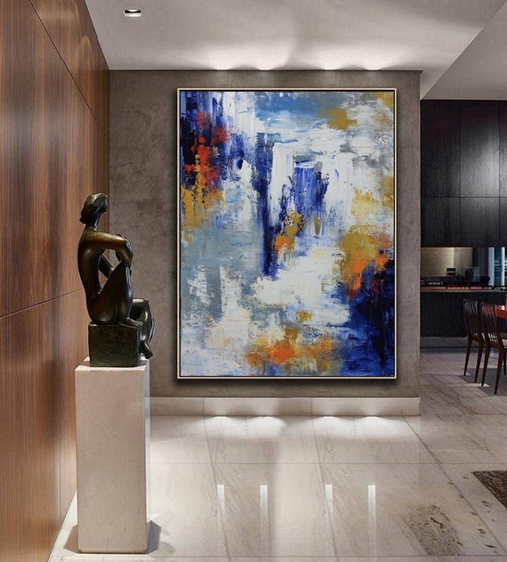 Original Blue Abstract painting Large White Abstract Painting | Etsy
