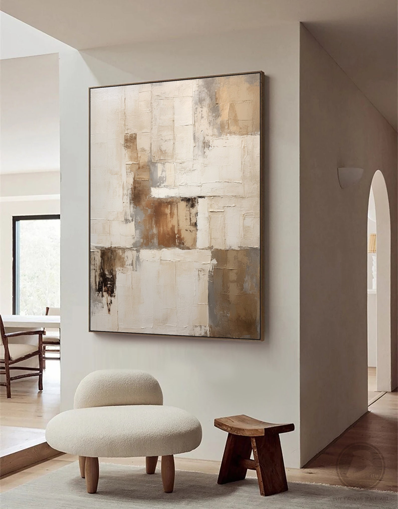 Beige Wabi Sabi Wall Art Light Brown Abstract Painting Large Textured ...