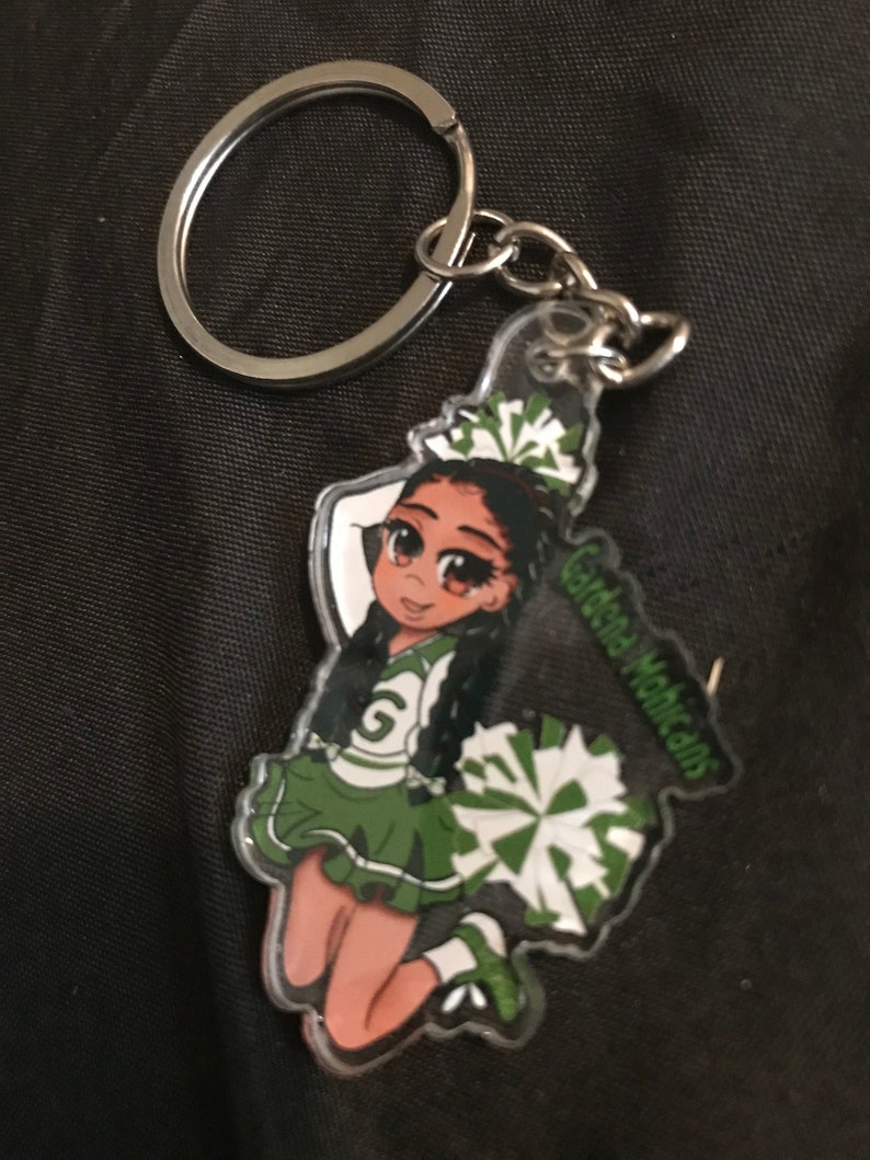 Girl Cheerleader Acrylic Keychains, Green Color, Pom Poms Cheer - Etsy