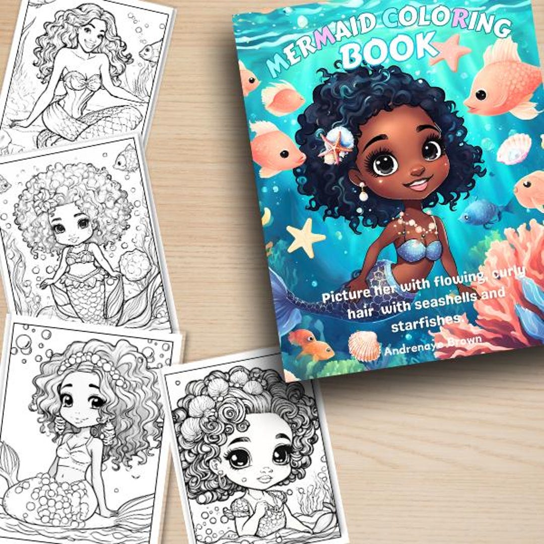 28 Cute Mermaid Coloring Book, Printable Enchanted Underwater Coloring