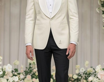 Ivory Terry Rayon Tuxedo: Shawl Lapel Wedding Jacket
