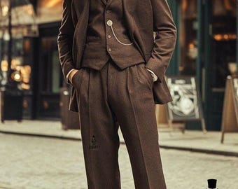 ブラウン ツイード調ビジネススーツ上下セット ドレスプラス DRESS+ スーツ上下セット ジャケット パンツ 2点