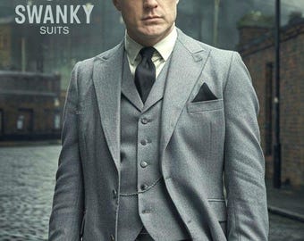 Vintage tweed-pak heren: lichtgrijs, driedelig zakelijk casual