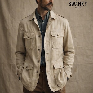 Sommerliche Leinen-Safarijacke mit Hemdkragen: Oversize-Reisejacke ohne Futter