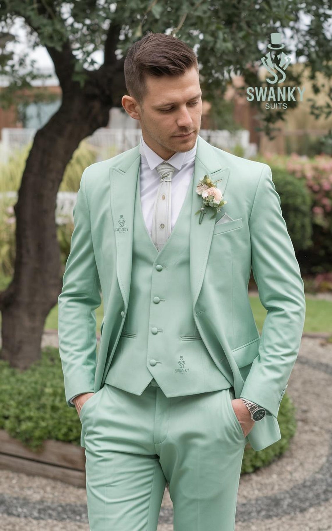 Groom's Men Mint Green 3 Piece Suit Slim Fit for Wedding, Party ...