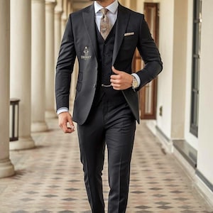 Men&#39;s Wedding Black 3 piece Suit Slim Fit for Marriage, Event, Business Suit, Casual Wear Suit for Men.