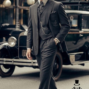 Classic Wool Charcoal Grey Herringbone 3 piece Suit for Men Winter Suit Business Suit for Men