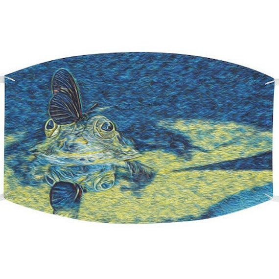Facemask- Butterfly Frog Lily Pad Pond Design With Adjustable Ear Loops
