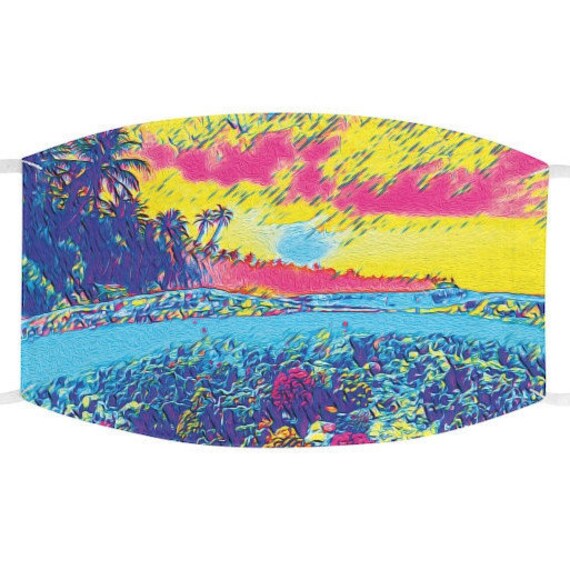 Facemask- Tropical Palm Tree Beach Coral Reef Dreamscape