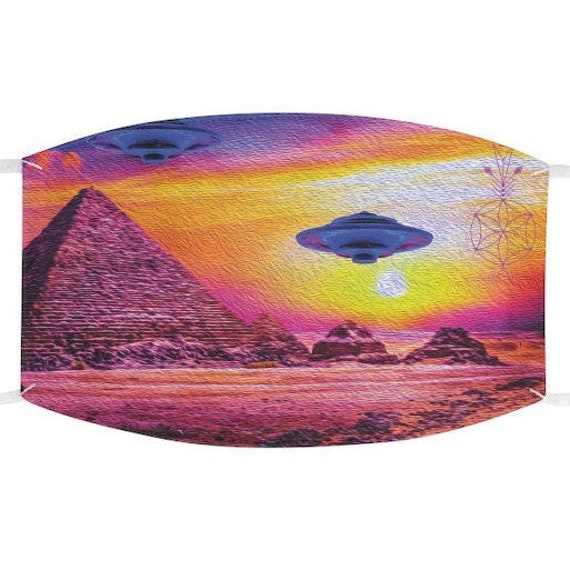 Vibrant Ancient Aliens Pyramid Adjustable Fabric Face Mask